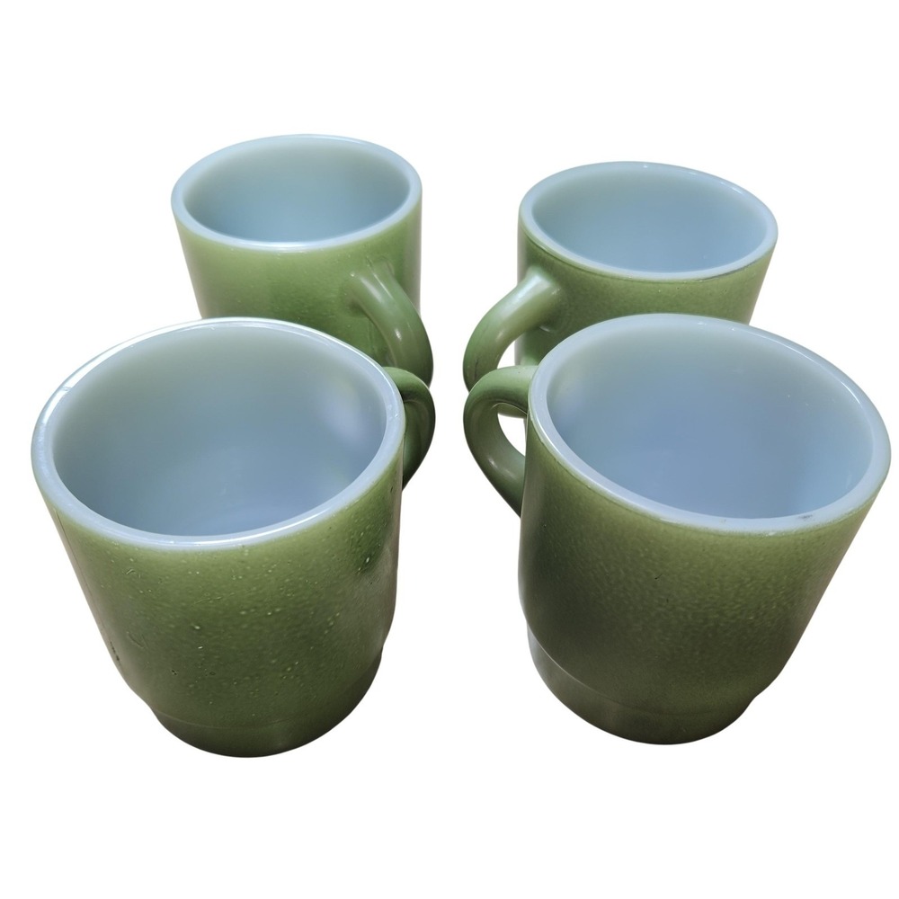 Vintage Anchor Hocking Fire-King Ware Green Stacking Coffee Mugs Set‎ of 4 USA